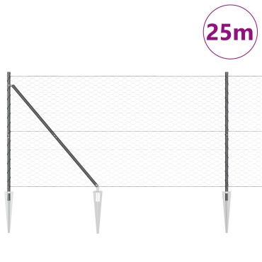 vidaXL Hexagon Fence Grey 1.4x25 m Ατσάλι