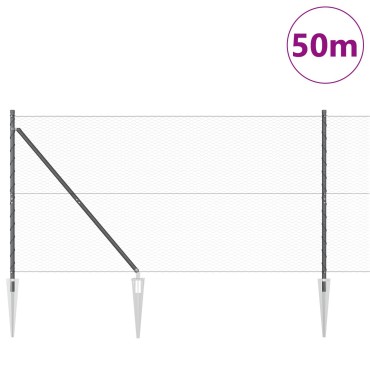 Φράχτης Hexagon vidaXL Γκρι 1.2x50 μ Ατσάλι, Φράχτες vidaXL με Σφήνες 13 τεμ 32 mm 140cm Γαλβανισμένο Ατσάλι