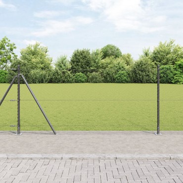 Φράκτης Hexagon vidaXL Γκρι 1x100 μ Χάλυβας, Στήλες Φράχτη vidaXL με Βάσες 13 τμχ 32mm 110cm Γαλβανισμένος Χάλυβας