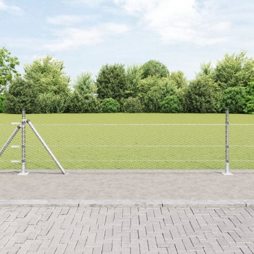 Γαλβανισμένο Ατσάλι Hexagon Φράγμα 0.5x50 m, Στήλες Φράγματος vidaXL με Βάσεις 13 τμχ 32mm 70cm Γαλβανισμένο Ατσάλι