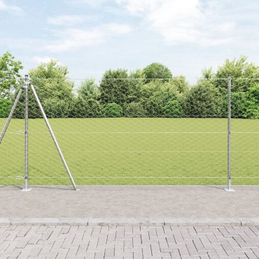 Hexagon Fence 1.2x50 m Γαλβανισμένο Ατσάλι, Αντίθετα Φράχτη Posts με Βάσεις 13 τεμ 32mm 68.5cm Γαλβανισμένο Ατσάλι