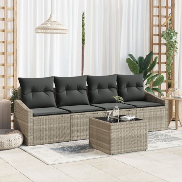 vidaXL Σετ Τραπεζαρίας 5 Τεμαχίων με Μαξιλάρια Light Grey Πολυ Ρατάν