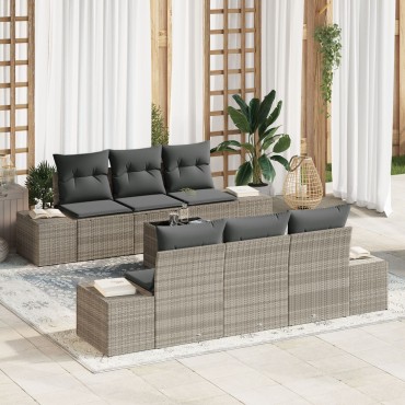 vidaXL 7 Τεμαχίων Σετ Καναπέ Κήπου με Μαξιλάρια Ανοιχτό Γκρι Πολυ Ράτταν