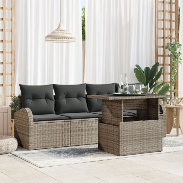 vidaXL Σετ Καναπέ Κήπου 5 τεμ. Γκρι Πολυ Ρατάν 234x117x85cm  Γωνιακός