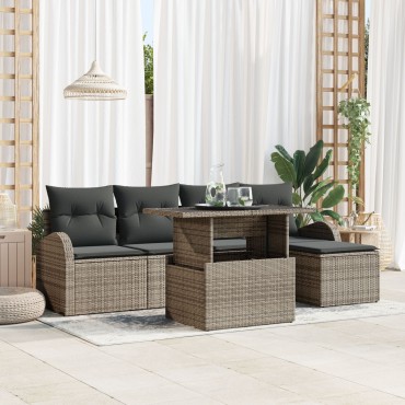 vidaXL Σετ Καναπέ Κήπου 6 τεμ. Γκρι Πολυ ράταν 100x55x73cm  Γωνιακός