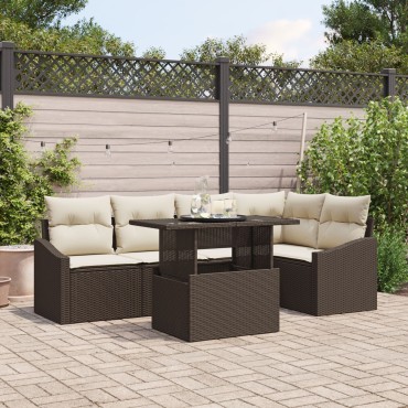 vidaXL Σετ Καναπέ Κήπου 6 τεμ. Καφέ και Κρέμα 100x55x73cm  Γωνιακός