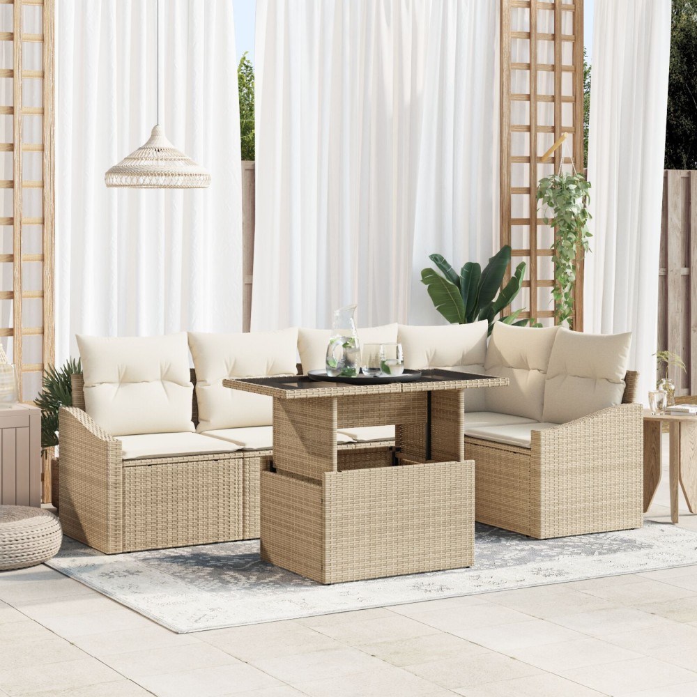 vidaXL Σετ Καναπέ Κήπου 6 τεμ. Μπεζ και Κρέμα 100x55x73cm  Γωνιακός