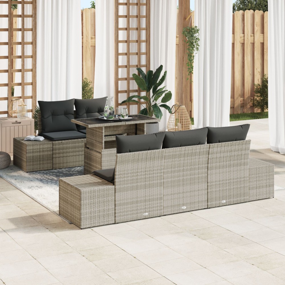 vidaXL Σετ καναπέ jardín 6 τεμαχίων με μαξιλάρια ανοιχτού γκρι πολυρράτη