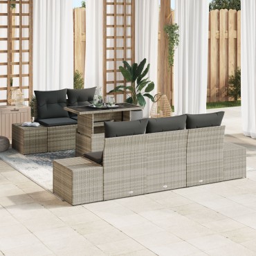 vidaXL Σετ καναπέ jardín 6 τεμαχίων με μαξιλάρια ανοιχτού γκρι πολυρράτη