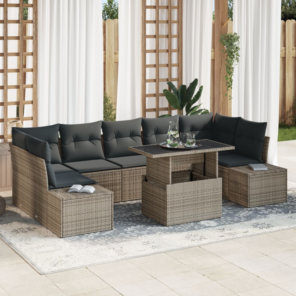vidaXL Σετ Καναπέ Κήπου 8 τεμ. Γκρι 100×55×44/73cm  Γωνιακός