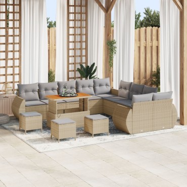 vidaXL 13 Piece Garden Sofa Set with Cushions Beige Poly Rattan Acacia