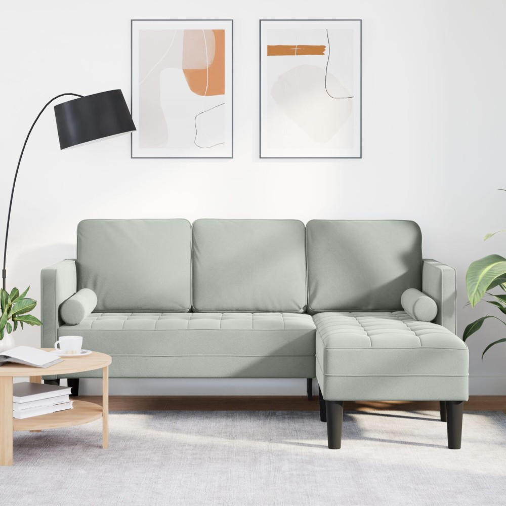 vidaXL Καναπές 3 Θέσεων με Chaise L-σχήματος Ανοιχτό Γκρι Βελούδο