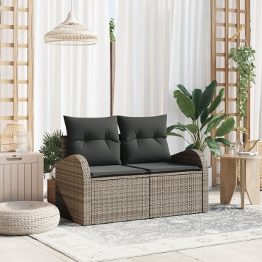vidaXL Καναπές Κήπου με μαξιλάρι Γκρι 124x62x69cm συνθετικό ρατάν