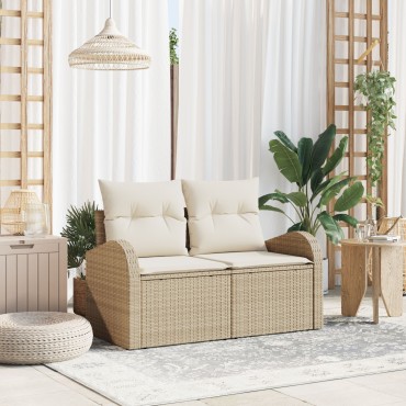 vidaXL Καναπές Κήπου με μαξιλάρι Μπεζ 124x62x69cm συνθετικό ρατάν