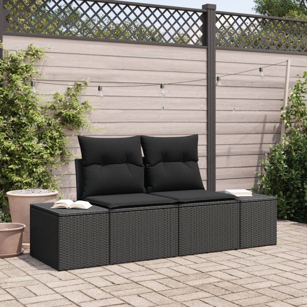 vidaXL Καναπές Κήπου Μαύρο 184x62x69cm συνθετικό ρατάν