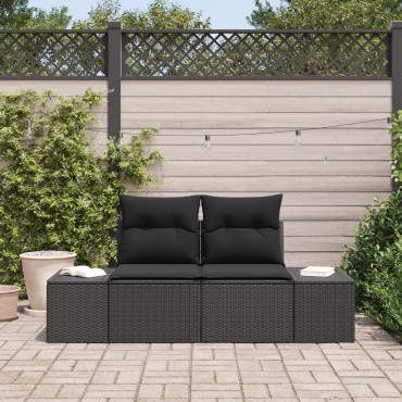 vidaXL Καναπές Κήπου Μαύρο 184x62x69cm συνθετικό ρατάν