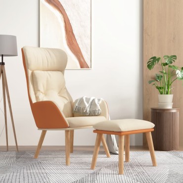 vidaXL Πολυθρόνα Relax Κρεμ από Συνθετικό Δέρμα/'Υφασμα με Υποπόδιο 70x77x94cm 1 τεμ.