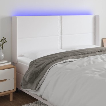 vidaXL Κεφαλάρι Κρεβατιού LED Λευκό 163x16x118/128cm Συνθετ. Δέρμα 1 τεμ.
