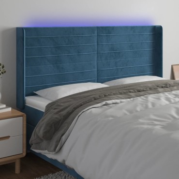 vidaXL Κεφαλάρι Κρεβατιού LED Σκούρο Μπλε 163x16x118/128cm Βελούδινο 1 τεμ.