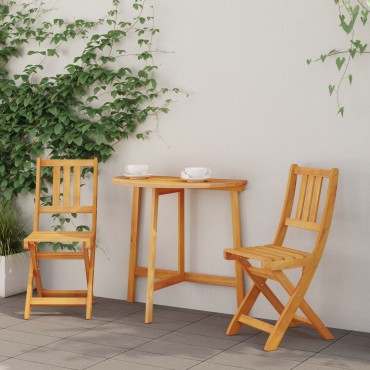 Πτυσσόμενο Σετ Bistro 3 τεμ. από Μασίφ Ξύλο Ακακίας, Πτυσσόμενο Τραπέζι Κήπου μισοστρογγυλό 78x46x75cm από Μασίφ Ξύλο Ακακίας, Πτυσσόμενες Καρέκλες Κήπου 2 τεμαχίων 36x46x85cm από Μασίφ Ξύλο Ακακίας