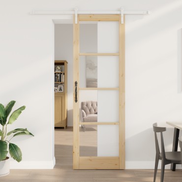 vidaXL Συρόμενη Πόρτα ORKDAL Σετ 2 Φυσικό και λευκό Μασίφ ξύλο πεύκου