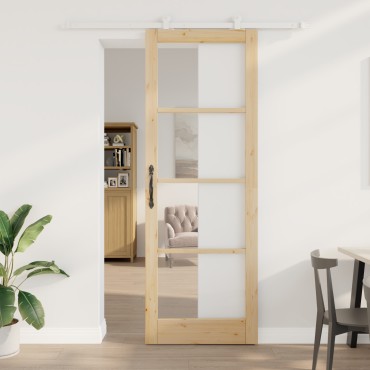 vidaXL Συρόμενη Πόρτα με Σετ Υλικών 'ORKDAL' Μασίφ Ξύλο & Γυαλί
