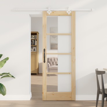 Συρόμενη Πόρτα vidaXL με Σετ Εξαρτημάτων 73.5x198.5 cm Συμπαγούς Ξύλου Πεύκου, Εσωτερική Πόρτα vidaXL με Γυαλί "ORKDAL" 73.5x198.5x4 cm Συμπαγούς Ξύλου Πεύκου