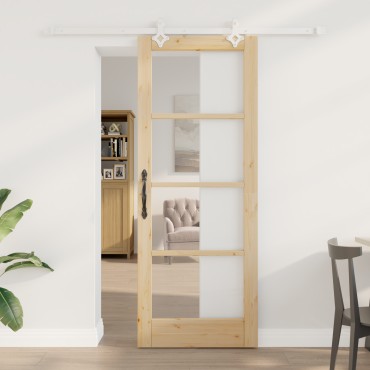 Σετ Συρόμενης Πόρτας vidaXL με Εξαρτήματα 78x202 εκ. Μασίφ Ξύλο Πεύκου, Εσωτερική Πόρτα vidaXL με γυαλί 'ORKDAL'78x202x4 εκ. Μασίφ Ξύλο Πεύκου