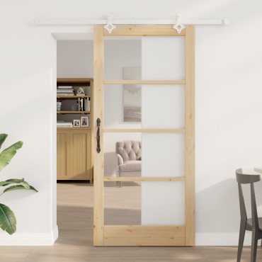 vidaXL Συρόμενη Πόρτα με Σετ Υλικών 93x202 εκ Μασίφ Ξύλο Πεύκου