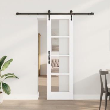 vidaXL Συρόμενη Πόρτα με Εξαρτήματα Λευκή 61x198.5 εκ. Στερεό Ξύλο Πεύκου