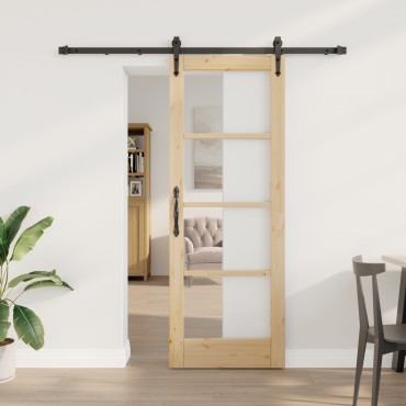 Σετ Συρόμενης Πόρτας vidaXL με Εξαρτήματα 73.5x198.5 cm Μασίφ Ξύλο Πεύκου, Εσωτερική Πόρτα vidaXL με Γυαλί 'ORKDAL'73.5x198.5x4 cm Μασίφ Ξύλο Πεύκου