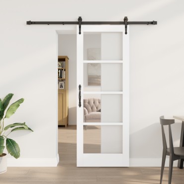 vidaXL Συρόμενη Πόρτα με Σετ Υλικών Λευκή 73.5x198.5 εκ. Σαθρού Ξύλου Πεύκου