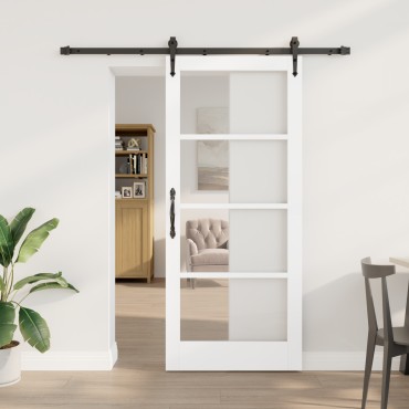 vidaXL Συρόμενη Πόρτα με Σετ Εξαρτημάτων Λευκή 78x202 εκ. Στερεό Ξύλο Πεύκου