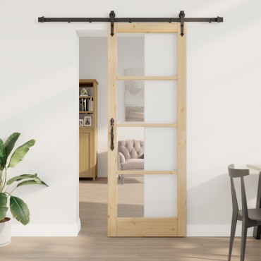 vidaXL Συρόμενη Πόρτα με Σετ Υλικών 78x211 εκ. Συμπαγές Ξύλο Πεύκου