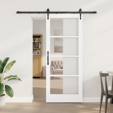 vidaXL Συρόμενη Πόρτα με Σετ Υλικών Λευκή 83x202 εκ. από Συμπαγές Ξύλο Πεύκου