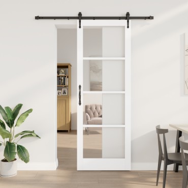 Συρόμενη Πόρτα vidaXL με Εξαρτήματα Λευκό 83x232 cm Συμπαγές Ξύλο Πεύκου, Εσωτερική Πόρτα vidaXL με Γυαλί "ORKDAL" Λευκή 83x232x4 cm