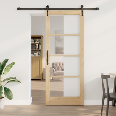 vidaXL Συρόμενη Πόρτα με Σετ Εξαρτημάτων 86x211 cm Μασίφ Ξύλο Πεύκου
