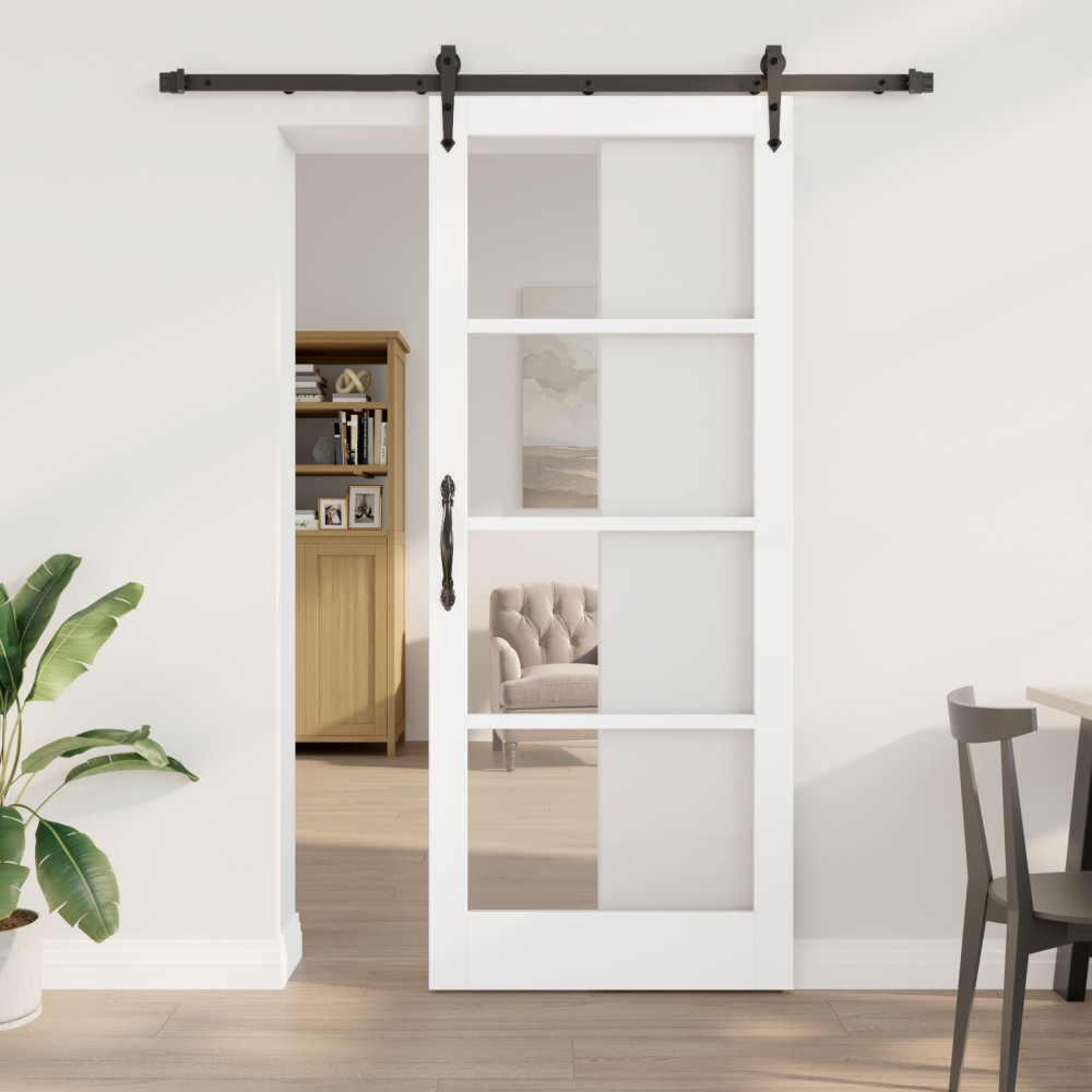 vidaXL Συρόμενη Πόρτα με Σετ Υλικών Λευκή 86x211 εκ Στερεό Ξύλο Πεύκου
