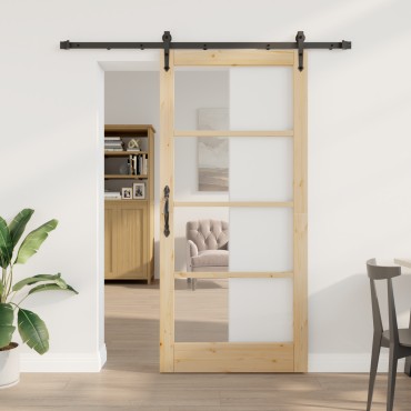 vidaXL Συρόμενη Πόρτα με Σετ Υλικών 93x202 εκ. Μασίφ Ξύλο Πεύκου