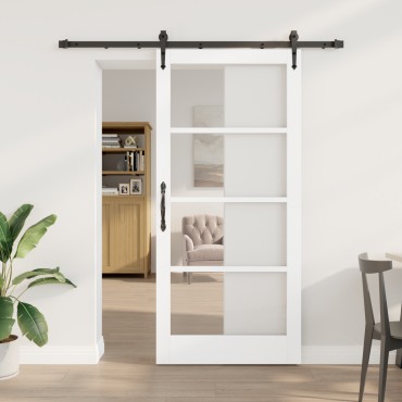 Set Συρόμενης Πόρτας vidaXL με Σετ Υλικών Λευκή 93x202 εκ. Στερεό Ξύλο Πεύκου, Εσωτερική Πόρτα vidaXL με Γυαλί 'ORKDAL' Λευκή 93x202x4 εκ.