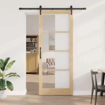 vidaXL Συρόμενη Πόρτα με Σετ Εξαρτημάτων 93x232 cm Μασίφ Ξύλο Πεύκου
