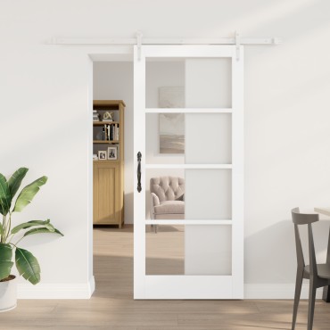 vidaXL Συρόμενη Πόρτα με Σετ Εξαρτημάτων Λευκή 78x202 εκ. Στερεό Ξύλο Πεύκου