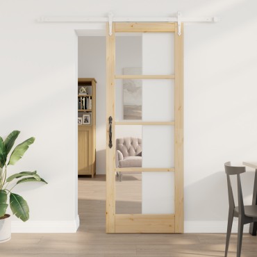 Συρόμενη Πόρτα με Εξαρτήματα vidaXL 78x211 cm Μασίφ Ξύλο Πεύκο, Εσωτερική Πόρτα vidaXL με Γυαλί 'ORKDAL'78x211x4 cm Μασίφ Ξύλο Πεύκο