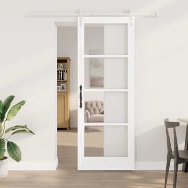 vidaXL Συρόμενη Πόρτα με Σετ Εξαρτημάτων Λευκή 78x211 εκ. Συμπαγές Ξύλο Πεύκου