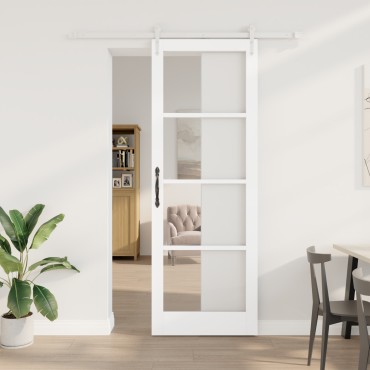 vidaXL Συρόμενη Πόρτα με Σετ Εξαρτημάτων Λευκή 83x232 cm Συμπαγές Ξύλο Πεύκο