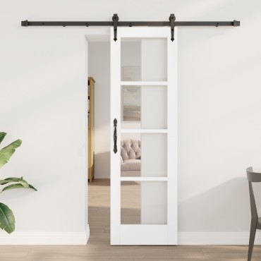 vidaXL Συρόμενη Πόρτα με Σετ Αξεσουάρ Λευκό 61x198.5 εκ. Συμπαγές Ξύλο Πεύκου