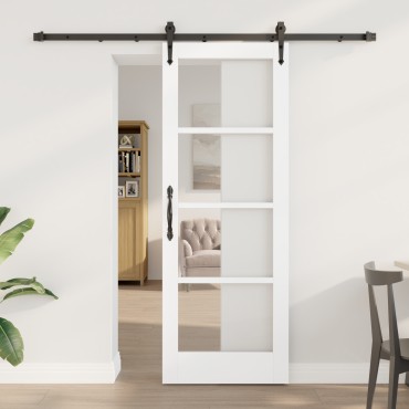 vidaXL Συρόμενη Πόρτα με Σετ Εξαρτημάτων Λευκή 73.5x198.5 εκ. Στερεό Ξύλο Πεύκο