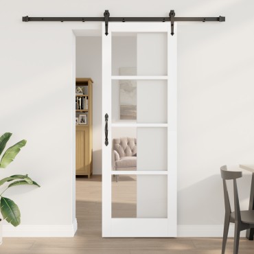 vidaXL Συρόμενη Πόρτα με Εξαρτήματα Λευκή 73.5x211 εκ. Στερεό Ξύλο Πεύκου