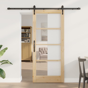 vidaXL Συρόμενη Πόρτα με Σέτ Υλικών 78x202 εκ. Μασίφ Ξύλο Πεύκου