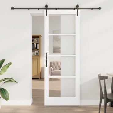 vidaXL Συρόμενη Πόρτα με Σετ Χάρντγουερ Λευκή 78x211 εκ. Στερεό Ξύλο Πεύκου